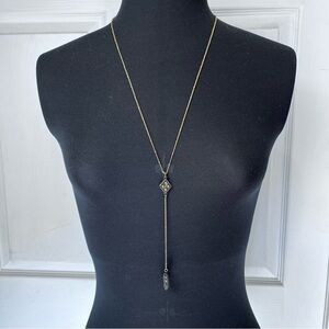 Gold And Black Metal Double Pendant Y Necklace, 27.5”